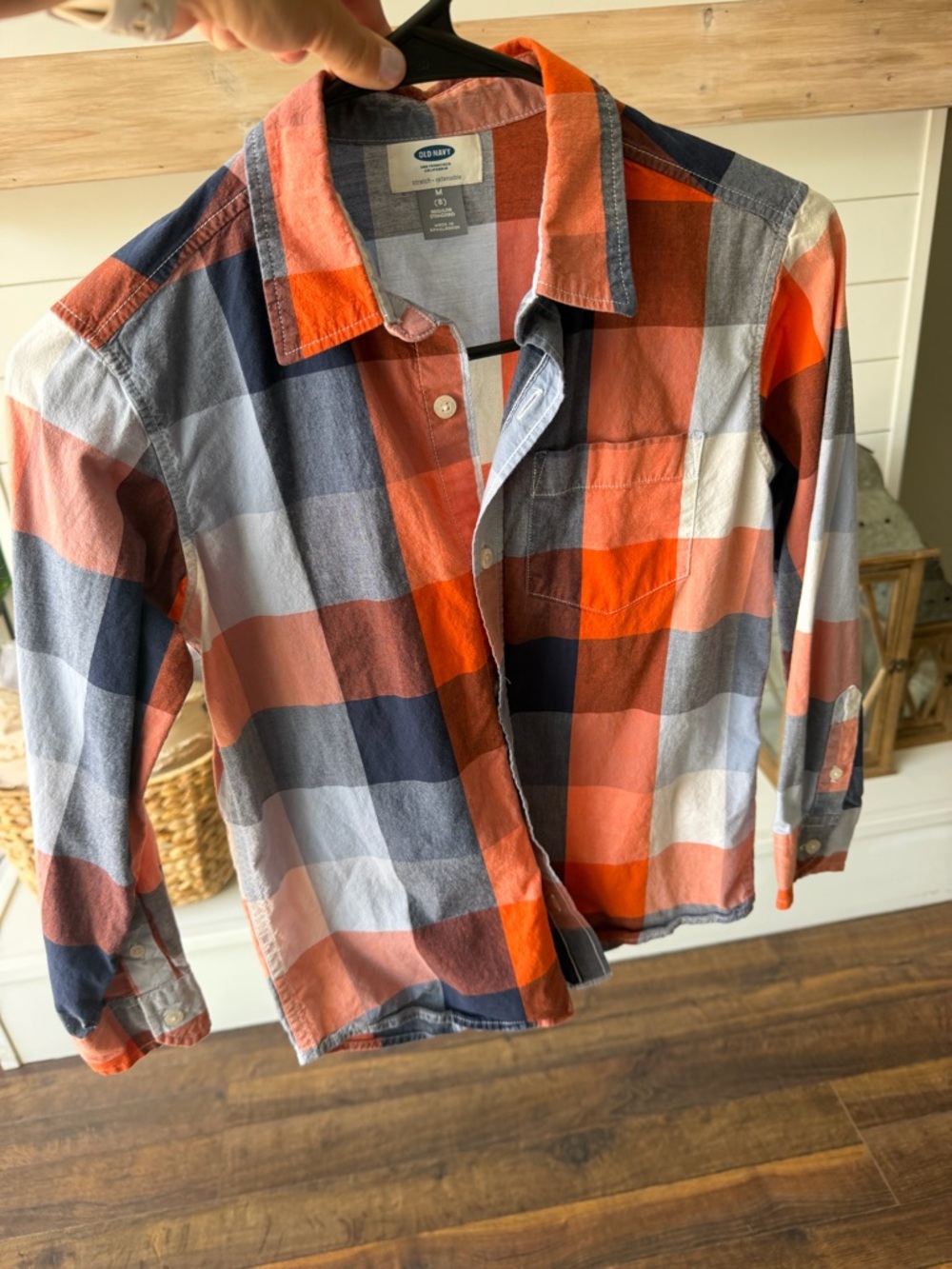Old Navy Boys Orange, Navy & White Plaid Button-Up Shirt